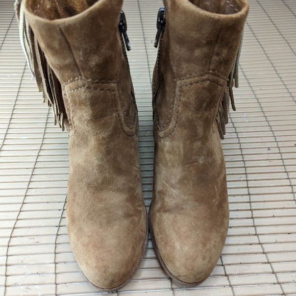 Sam Edelman "Louie" side zip Suede Fringe Ankle Booties Chestnut Size 7M.  208pm - Picture 3 of 10